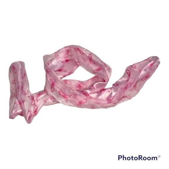 Pink Ribbon Support Breast Cancer Awareness Sheer Scarf - Picture 1 of 3